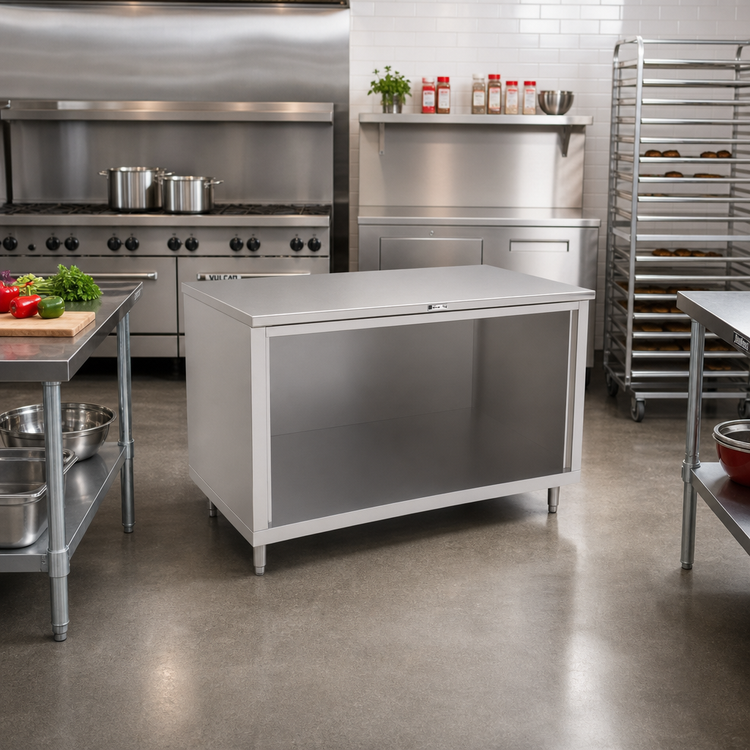 Product image #2 for John Boos 48-Inch x 30-Inch Open Front Stainless Steel Work Table, Cabinet Base, Flat Top, 16-Gauge Top