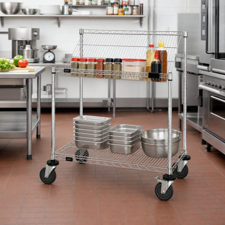 Product image #2 for Quantum 36 x 24 x 40 Inch Mobile Wire Shelving Cart with Chrome Plated Finish