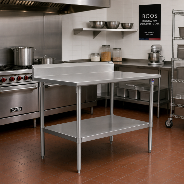 Product image #2 for John Boos Stallion 72" x 36" Stainless Steel Top Work Table with 5" Backsplash and Undershelf