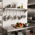 Thumbnail image #2 for John Boos Cucina Mensola Wall-Mount Stainless Steel Pot Rack Shelf with Hooks, 24 x 12 Inches