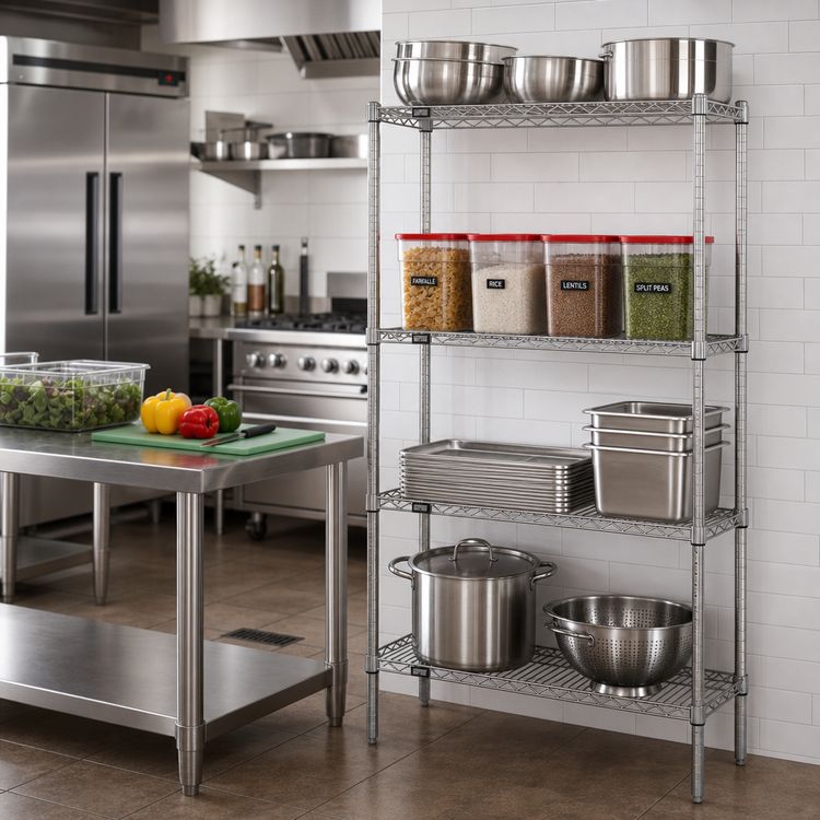Product image #2 for 24" W x 21" D x 54" H Stationary 4-Shelf Wire Shelving Starter Kit, 304 Stainless Steel