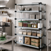 Thumbnail image #2 for Quantum Stationary Solid Shelving Starter Kit with 5 Solid Shelves, 72W x 18D x 74H, Galvanized Steel Shelves and Chrome Posts