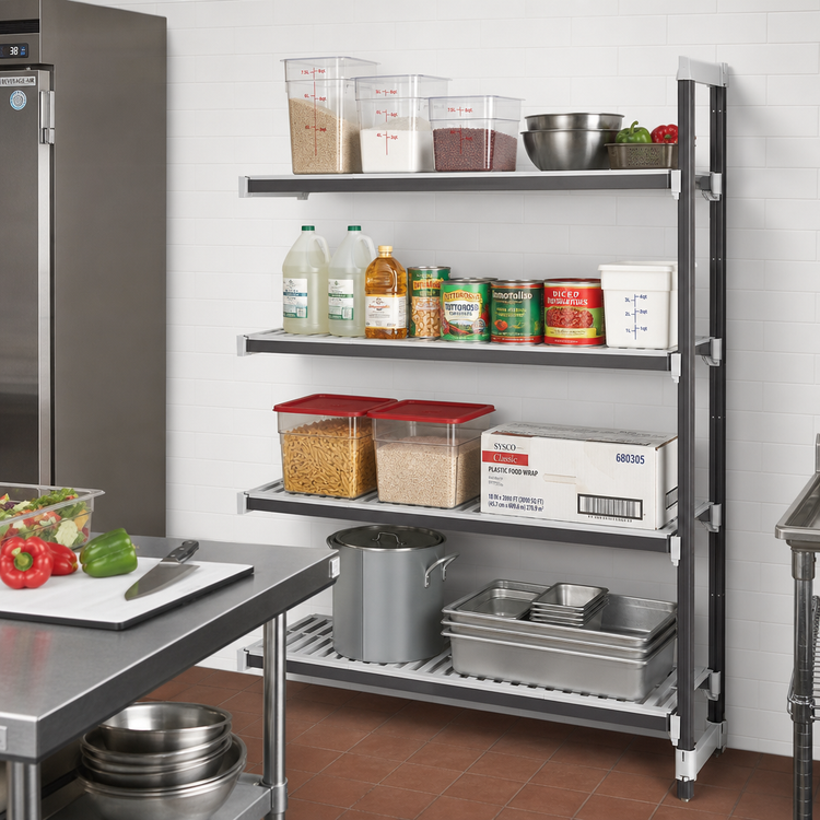 Product image #2 for Cambro Camshelving Elements XTRA 4-Tier Vented Stationary Add-On Polymer Shelving Unit, 21 x 60 x 72 Inches, Speckled Gray