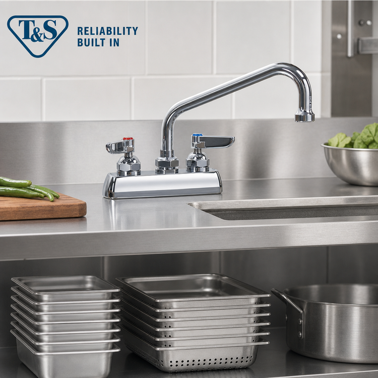 Product image #2 for T&S Brass B-1113-M 4-Inch Center Deck-Mount Workboard Faucet with 12-Inch Swing Nozzle