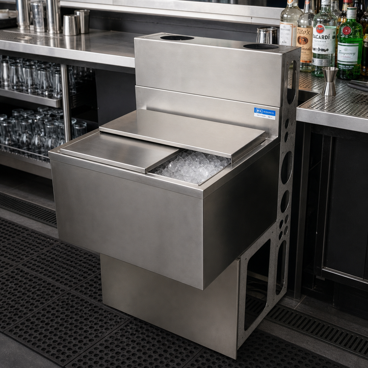 Product image #3 for BK Resources 25-Inch Wide Underbar Ice Bin with 8-Circuit Aluminum Cold Plate, 97 lb. Capacity