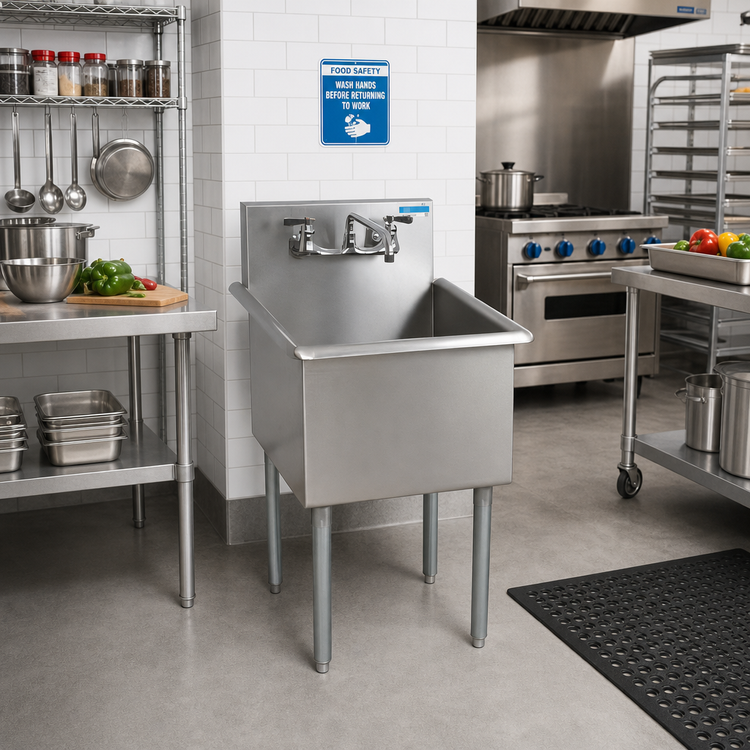 Product image #2 for Single Compartment Budget Sink with 24 x 24 x 14-Inch Bowl, 8-Inch Backsplash, and Legs