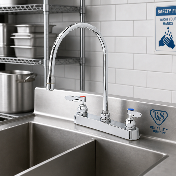 Product image #2 for T&S Brass B-1194-QT-A22 Workboard Mixing Faucet, Deck Mount, 8-Inch Centers, 8-13/16-Inch Swivel Gooseneck, 2.2 GPM