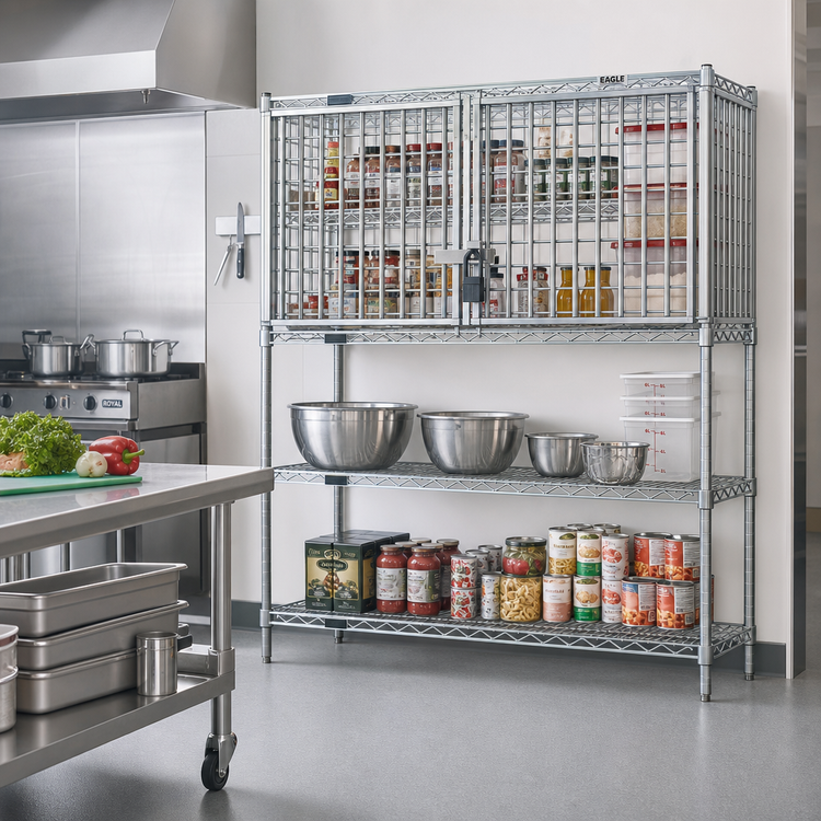 Product image #2 for EAGLEbrite Zinc Security Enclosure Kit for Wire Shelving, 48-Inch W x 21-Inch D, Hinged Doors