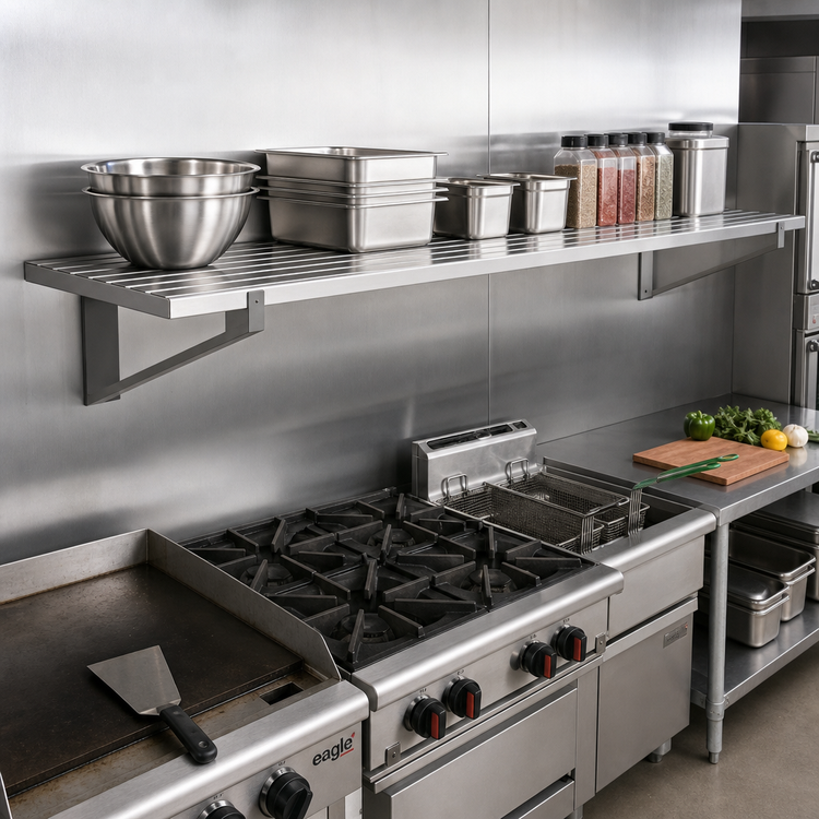 Product image #2 for Eagle Group Cooking Line Heavy Duty Wall-Mounted Stainless Steel Shelf, 96" W x 21" D