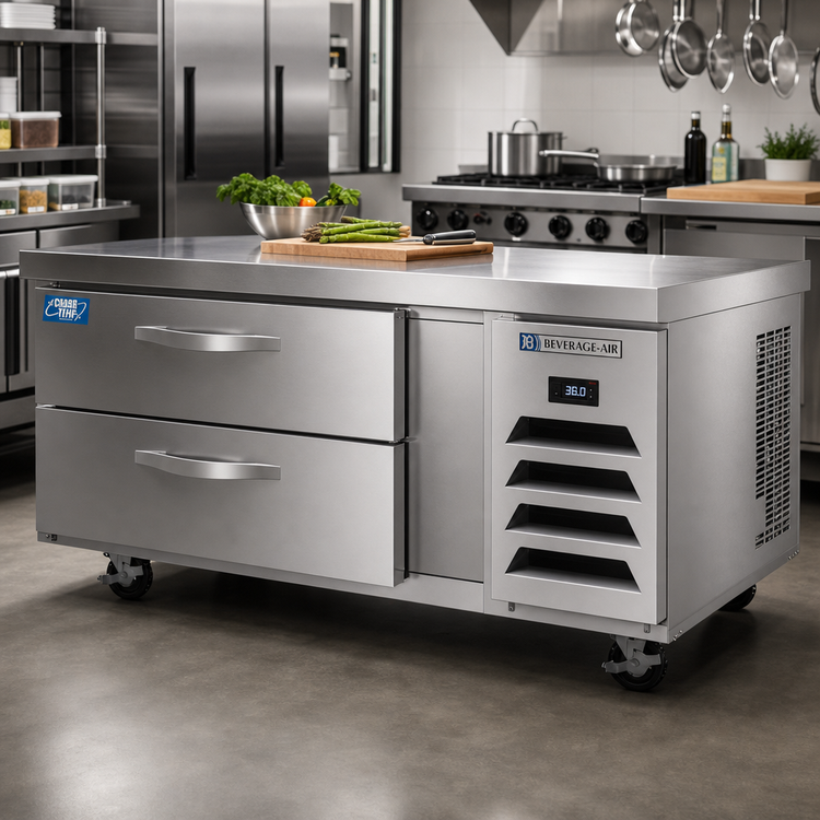 Product image #2 for Beverage-Air Cross Temp 48-Inch Two-Drawer Convertible Refrigerated/Freezer Chef Base