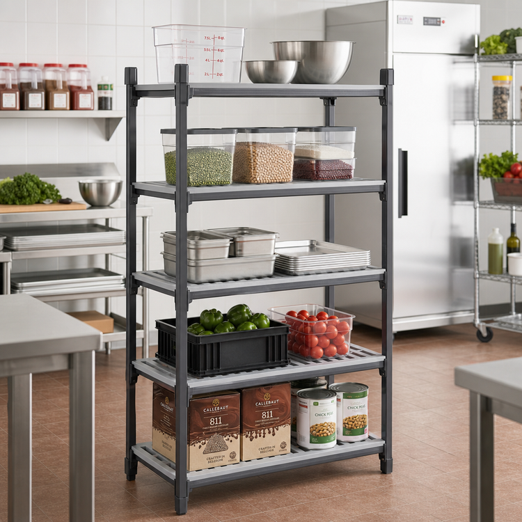 Product image #2 for Cambro Camshelving Basics Plus Vented 5-Shelf Polymer Shelf Kit, 18 x 36, Brushed Graphite
