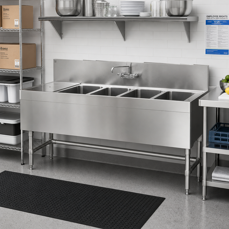 Product image #2 for Eagle Spec-Bar Four-Compartment Stainless Steel Underbar Sink Unit with Left Drainboard, 60 x 24 Inch