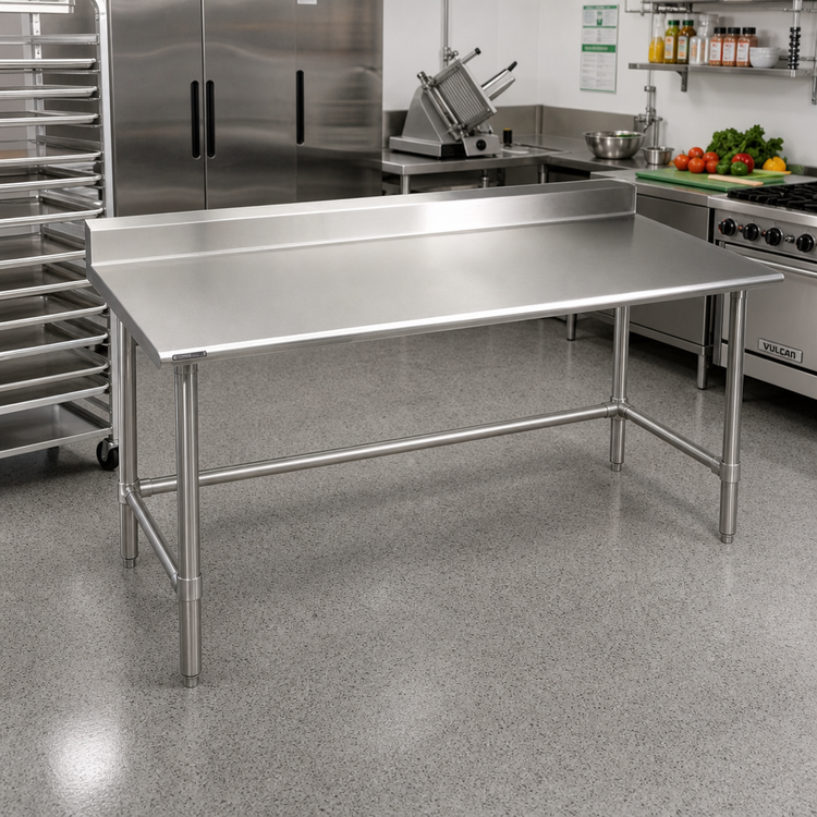 Product image #2 for Eagle Group Spec-Master 72" x 36" 14-Gauge 300 Series Stainless Steel Top Work Table with 4-1/2" Backsplash