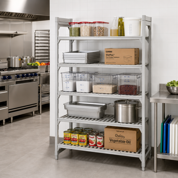 Product image #3 for Cambro Camshelving Premium 5-Tier Vented Stationary Starter Unit, 24" x 60" x 72", Speckled Gray