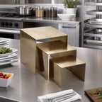 Thumbnail image #2 for American Metalcraft RHG1 3-Piece Square Buffet Riser Set, Stainless Steel, Hammered Gold Finish, Graduated Sizes Case of 6