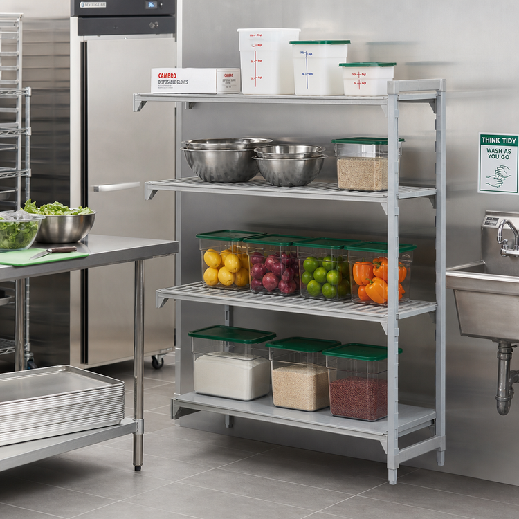 Product image #3 for Cambro Camshelving Premium 4-Tier Polymer Shelving Add-On Unit, 24-Inch Length x 21-Inch Depth x 64-Inch Height, Vented & Solid Shelves, Speckled Gray