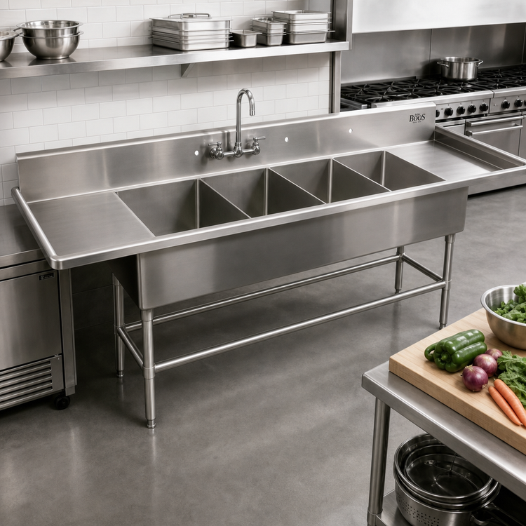 Product image #2 for John Boos Pro-Bowl 4-Compartment Stainless Steel Sink with Dual 30-Inch Drainboards and 12-Inch Deep Bowls