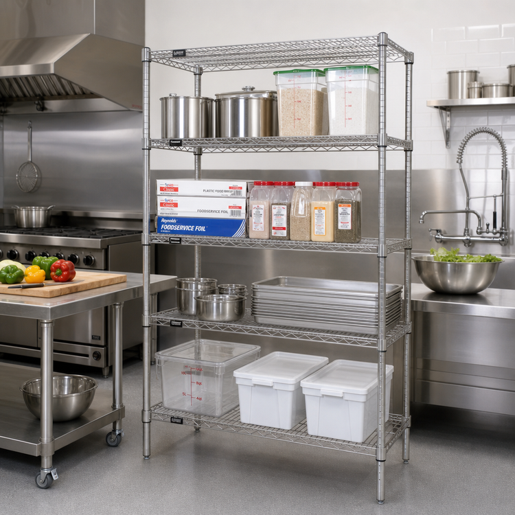 Product image #2 for Quantum 72 x 36 x 63 Inch Stationary 4-Shelf Wire Shelving Starter Kit, 304 Stainless Steel