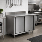 Thumbnail image #2 for Eagle Group Spec-Master CB2496SE-BS 96" x 24" Enclosed Stainless Steel Work Table, 4 Sliding Doors, 14-Gauge 304 Top, 4-1/2" Backsplash