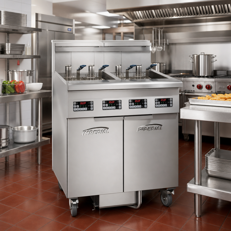 Product image #2 for Imperial 6-Fryer Electric Floor Fryer with Tilt-Up Elements, Computer Controls, and Built-In Space Saver Filter System