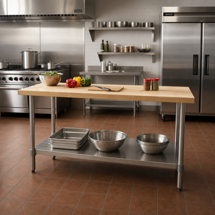 Product image #2 for Eagle Group 60-Inch x 30-Inch Hardwood Top Work Table with Stainless Steel Undershelf