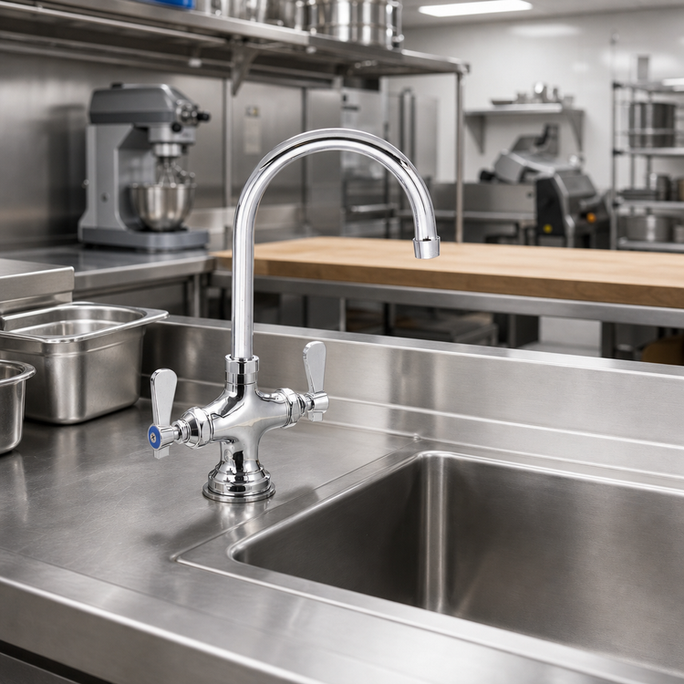 Product image #2 for BK Resources OptiFlow Heavy Duty Deck Mount Dual Valve Pantry Faucet with 5-Inch Gooseneck Spout