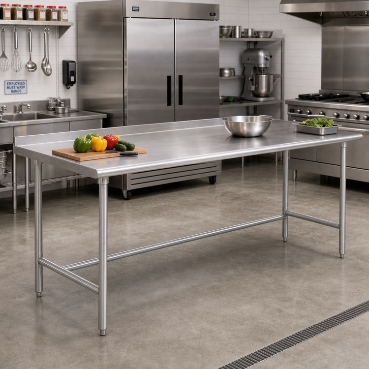 Product image #2 for Advance Tabco 144-Inch x 30-Inch 16-Gauge 304 Stainless Steel Work Table with 1-1/2-Inch Rear Up-Turn and Galvanized Base