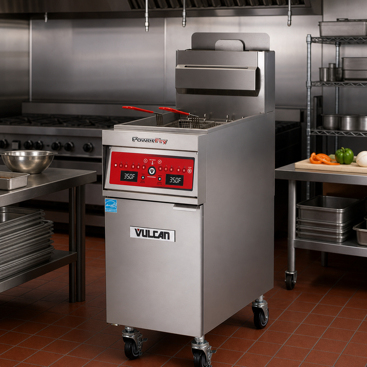 Product image #3 for Vulcan PowerFry5 21-Inch Free-Standing Gas Fryer with Built-In KleenScreen PLUS Filtration System, 85-90 lb Capacity, Solid State Analog Controls