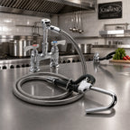 Thumbnail image #2 for Krowne Royal Series 20-204L Deck-Mount Pot Filler with 72-Inch Stainless Steel Hose, 4-Inch Adjustable Centers, Hook Self-Closing Valve