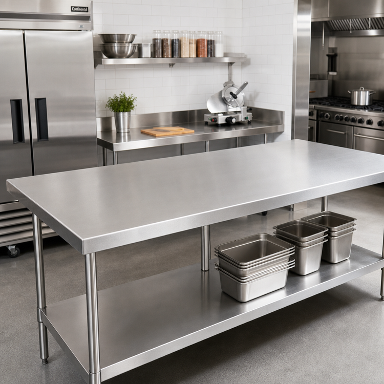 Product image #2 for John Boos Stainless Steel Countertop for Food Displays, 108 x 42 x 1-1/2 Inch, Flat, No Backsplash