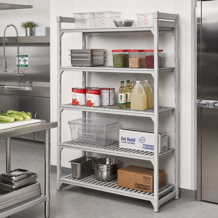 Product image #3 for Cambro Camshelving Premium 5-Tier Vented Stationary Starter Unit, 18" Deep x 54" Long x 72" High, Speckled Gray