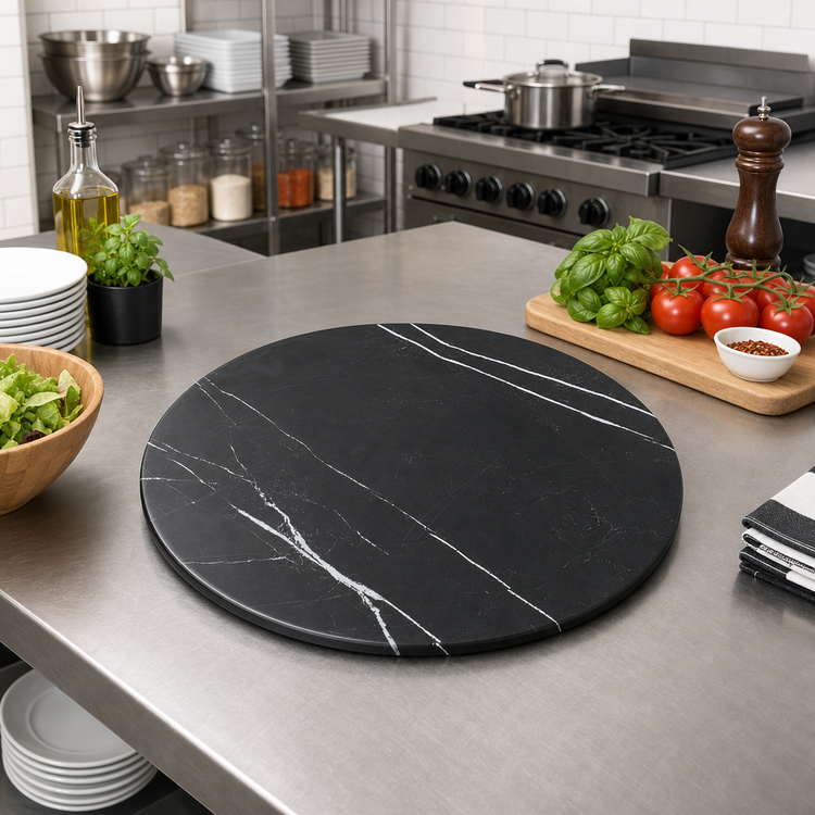 Product image #2 for 21-1/2-Inch Round Melamine Serving Board with Black Marble Pattern