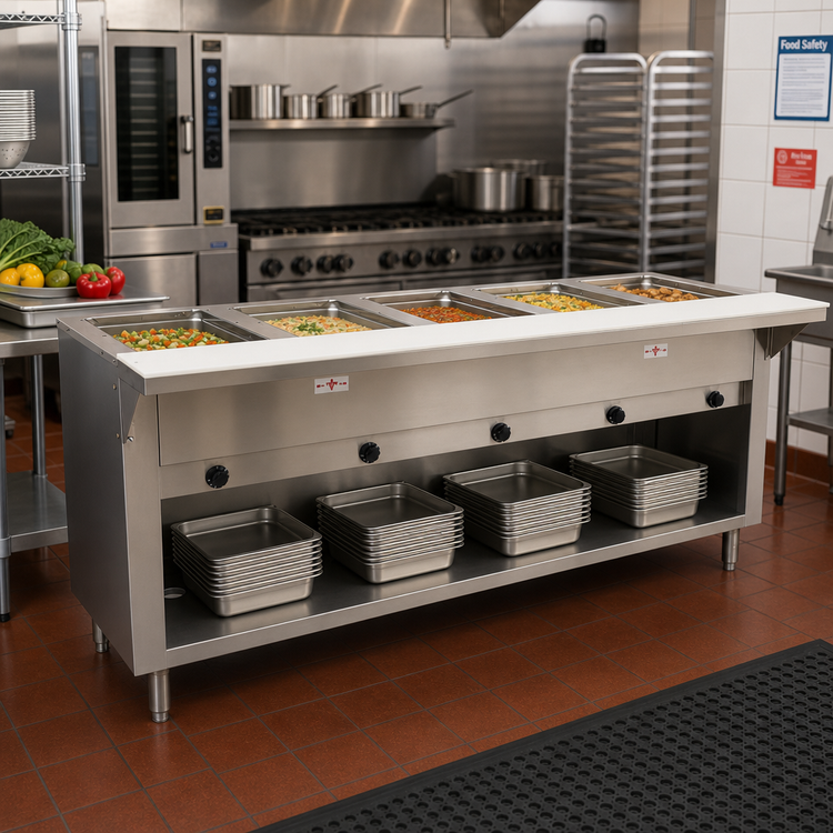 Product image #2 for Advance Tabco Triumph Supreme Stainless Steel 5-Well LP Gas Hot Food Table with Enclosed Base and Open Undershelf