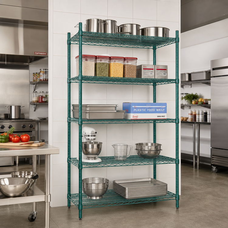 Product image #2 for EagleGard 5-Tier Add-On Wire Shelving Unit, 30"W x 18"D x 86"H, Blue-Green Hybrid Epoxy Finish