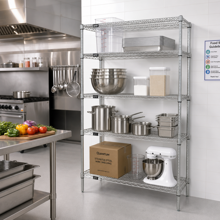 Product image #2 for Quantum 24-Inch W x 18-Inch D x 74-Inch H 4-Shelf Stationary Stainless Steel Wire Shelving Starter Kit