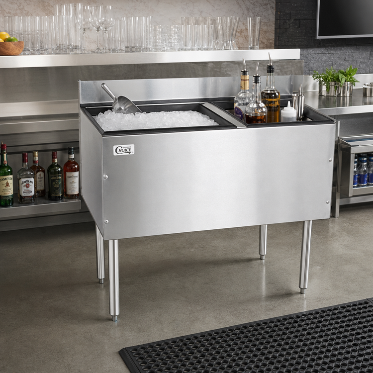 Product image #2 for CHOICE 42-Inch Underbar Combo Ice Bin/Cocktail Unit with 10-Circuit Cold Plate and Right-Side Bottle Well Storage