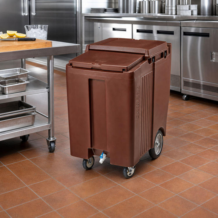 Product image #3 for Cambro SlidingLid Tall Mobile Ice Caddy, 200 lb Capacity, Dark Brown