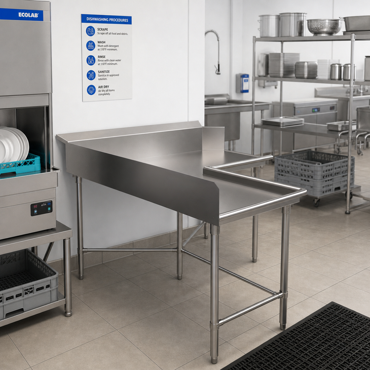 Product image #2 for BK Resources Corner L-Shaped Clean Dishtable, 60 x 72 Inches, Right-to-Left, 16/304 Stainless Steel