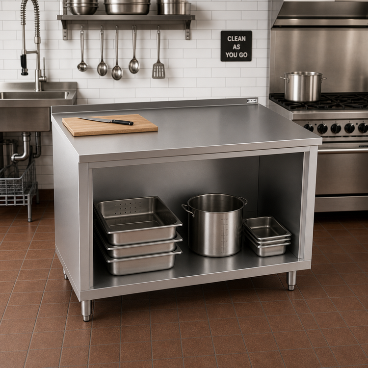 Product image #2 for John Boos Open Front Cabinet Base Work Table with 14-Gauge Stainless Steel Top, 48 x 36 Inches
