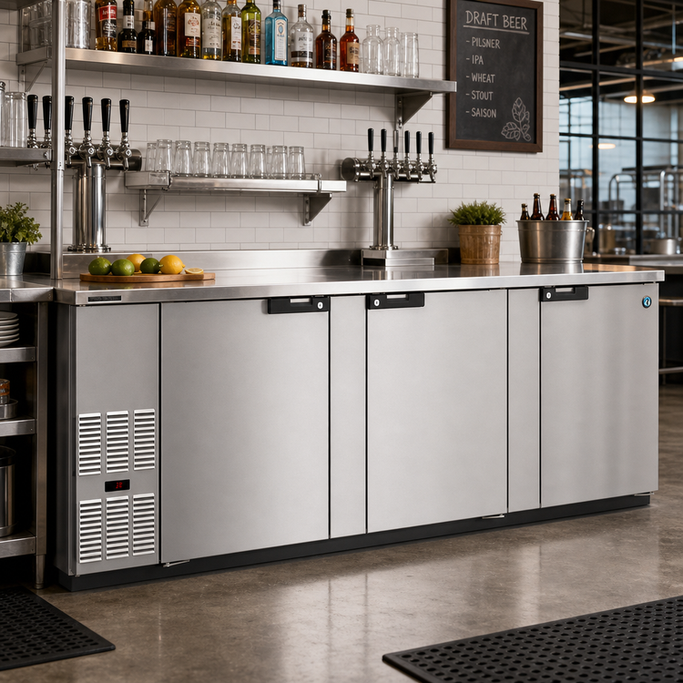 Product image #2 for Hoshizaki BB95-S Three-Section Reach-In Back Bar Refrigerator with Swing Doors, 95-1/2 Inch, Stainless Steel