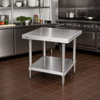 Thumbnail image #2 for Advance Tabco SAG-MT-303 36"W x 30"D x 24"H Stainless Steel Equipment Stand with 430 Stainless Steel Top and Adjustable Undershelf