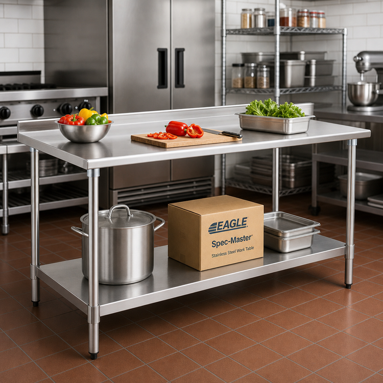 Product image #2 for Eagle Spec-Master 72-Inch x 30-Inch 14-Gauge Stainless Steel Work Table with Rear Up-Turn and Undershelf