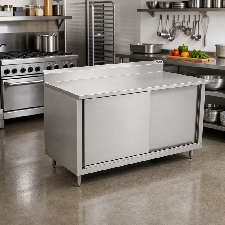 Product image #2 for John Boos 48 x 36 Inch Cabinet Base Work Table with Sliding Doors and 5-Inch Backsplash