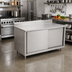 Thumbnail image #2 for John Boos 48 x 36 Inch Cabinet Base Work Table with Sliding Doors and 5-Inch Backsplash