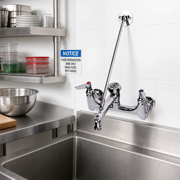 Product image #2 for T&S Brass B-0665-BSTP 8-Inch Centers Wall-Mounted Service Sink Faucet with Vacuum Breaker Nozzle and Pail Hook