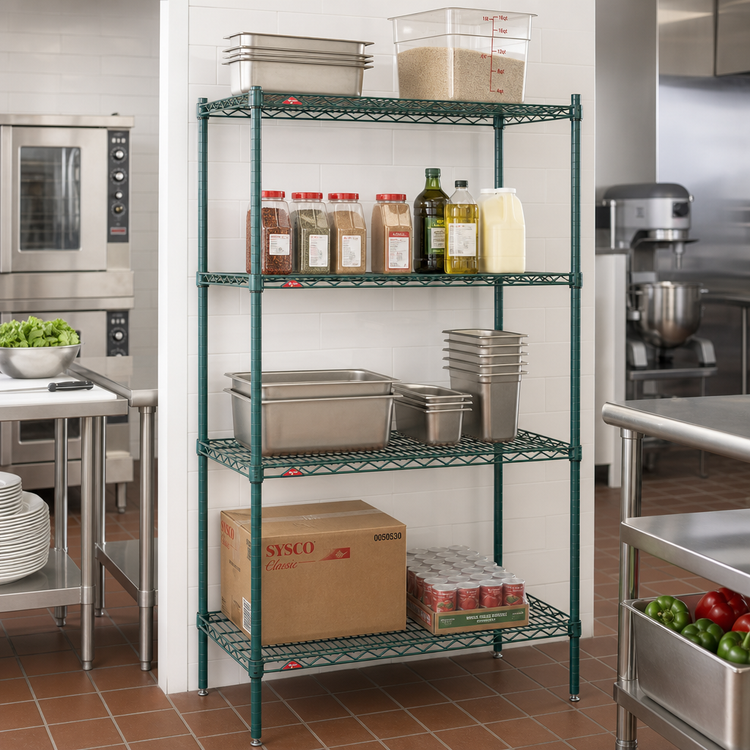 Product image #3 for Metro Super Adjustable Super Erecta Stationary Wire Shelving Starter Unit, 24W x 24D x 63H, 4 Shelves, Metroseal 3 Green Epoxy Coated