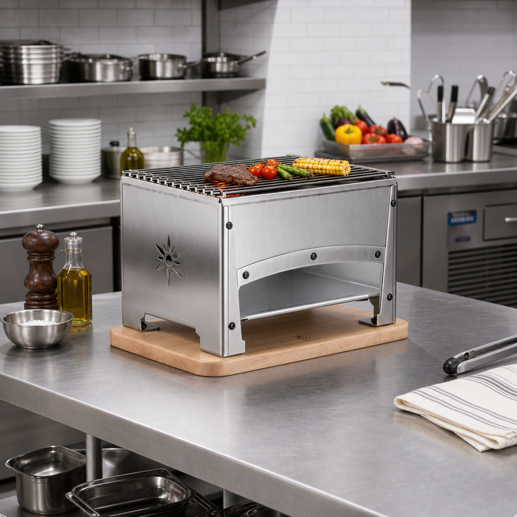 Product image #3 for Louis Tellier Brasero Stainless Steel Tabletop Charcoal BBQ Grill