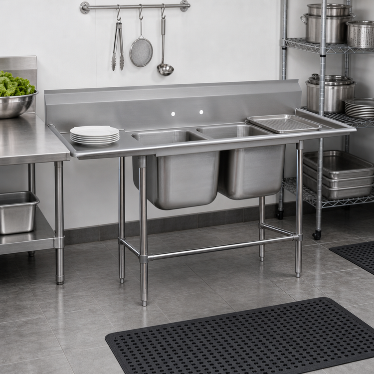 Product image #2 for Regaline 2-Compartment Freestanding Stainless Steel Sink with Left & Right Drainboards, 24 x 24 Inch Bowls
