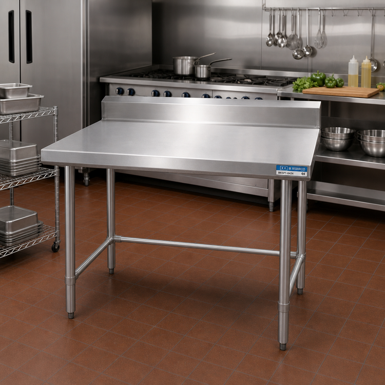 Product image #2 for BK Resources 84-Inch x 24-Inch Stainless Steel Open Base Work Table with 5-Inch Backsplash