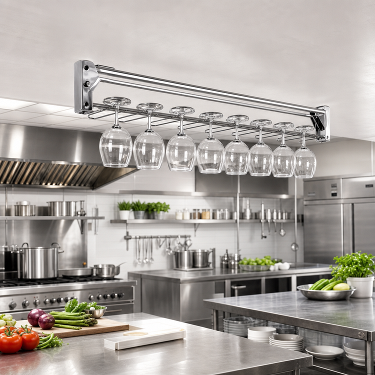 Product image #2 for 10-Inch Bright Chrome Ceiling-Mounted Glass Hanging Rack